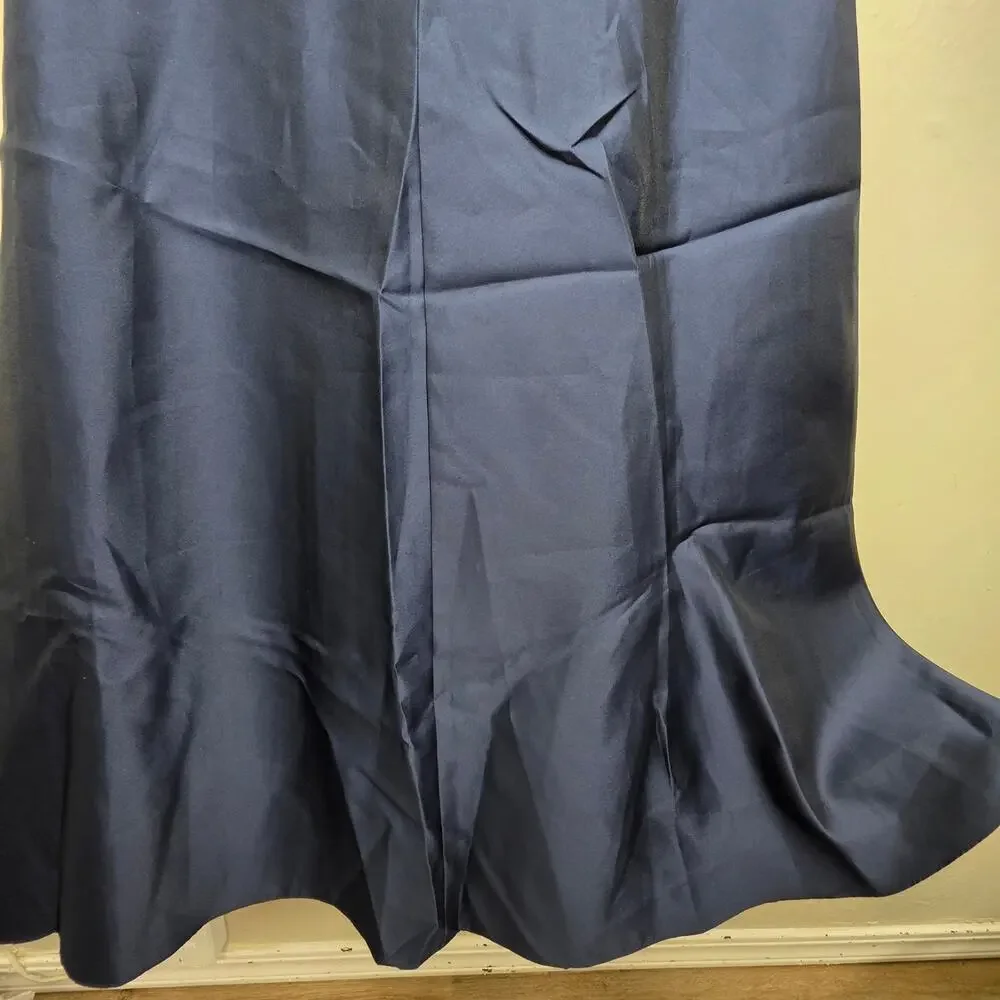 NWT Alfred Sung D750 V-Neck Full Skirt Satin Maxi Dress Midnight Blue 8 - Picture 7 of 10